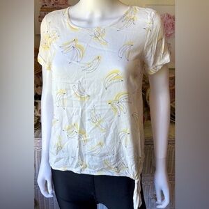 Lauren Conrad Rayon Top banana print on white background & yellow accents Size S